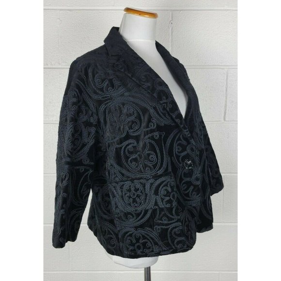 NWOT Nanette Lepore Take A Chance Embroidered Black Velvet Jacket Blazer M - Picture 3 of 12